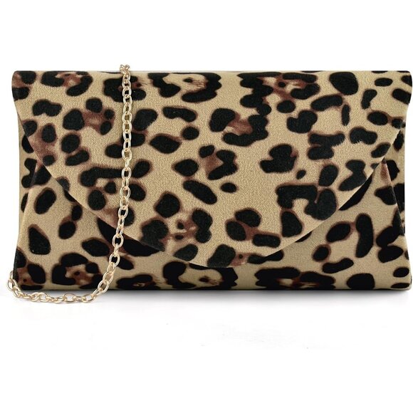 Handbags - Women Suede Leopard Print with Chain Evening Bag for Wedding Cocktail Prom